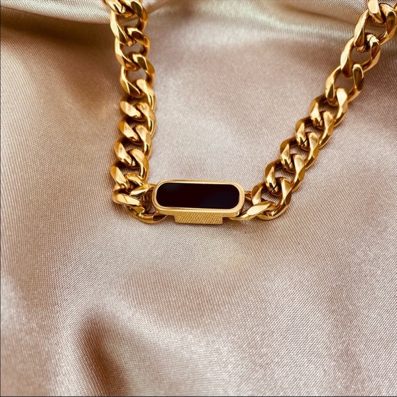 Titanium Black Onyx Cuban Link Chunky Necklace in Gold - Picture 9 of 14